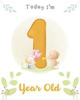 Cute baby bear, Baby shower milestone cards vector