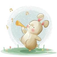Cute bunny playing music cartoon illustration vector