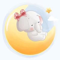 Cute baby elephant sleeping on the moon vector