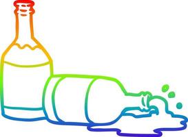 rainbow gradient line drawing beer bottles with spilled beer vector