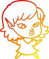 warm gradient line drawing pretty cartoon elf girl vector