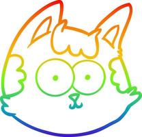 dibujo de línea de gradiente de arco iris cara de gato de dibujos animados vector