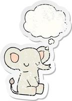 cartoon elephant and thought bubble as a distressed worn sticker vector