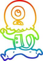 rainbow gradient line drawing cartoon cyclops alien spaceman running vector