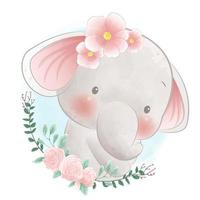 Ilustración de vector de elefante bebé adorable estilo acuarela