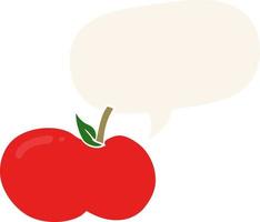 cartoon apple and speech bubble in retro style vector