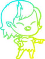 cold gradient line drawing cartoon vampire girl pointing and laughing vector