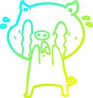 cold gradient line drawing crying pig cartoon vector