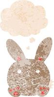 cartoon rabbit and thought bubble in retro textured style vector