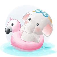 Cute Little Elephant On Flamingo Swim Tube vector