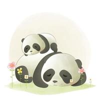 tarjetas de hitos para bebés animales lindos, lindo panda durmiente al aire libre vector