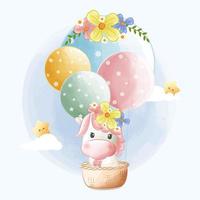 Cute pony flying balloons cartoon illustration vector