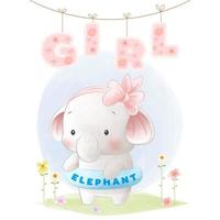 Cute baby elephant illustration postcard vector