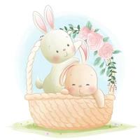 Cute little bunny in the wicker basket vector