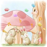 Cute rabbits playing music vector