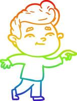 rainbow gradient line drawing happy cartoon man pointing vector