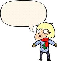 cartoon surprised christmas person and speech bubble in comic book style vector