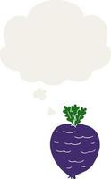 cartoon root vegetable and thought bubble in retro style vector