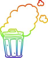 rainbow gradient line drawing cartoon stinky garbage can vector