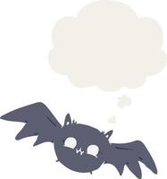 cartoon halloween bat and thought bubble in retro style vector