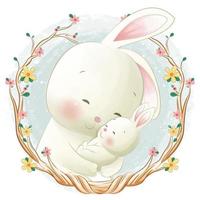 Adorable  hares mom and kid with hugs illustration vector