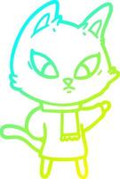 cold gradient line drawing confused cartoon cat vector