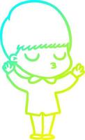 cold gradient line drawing cartoon calm boy vector