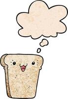 cartoon slice of bread and thought bubble in grunge texture pattern style vector