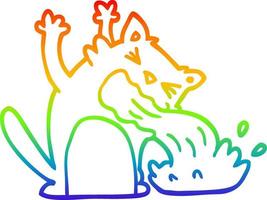 rainbow gradient line drawing cartoon of an ill cat vector