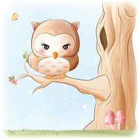 cute owl on a tree branch vector