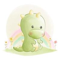 Cute Baby Dino watercolor illustration vector