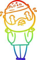 rainbow gradient line drawing cartoon bearded man crying vector