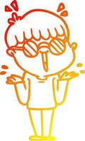 warm gradient line drawing cartoon boy wearing spectacles vector