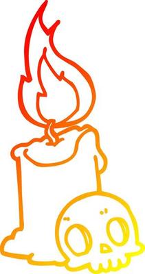 warm gradient line drawing cartoon skull and candle
