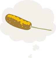 cartoon hotdog on a stick and thought bubble in retro style vector