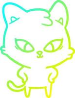 cold gradient line drawing cute cartoon cat vector