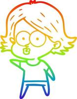 rainbow gradient line drawing cartoon girl pouting vector