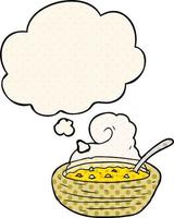 cartoon bowl of hot soup and thought bubble in comic book style