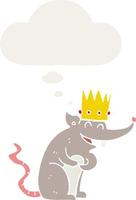 cartoon rat king laughing and thought bubble in retro style vector