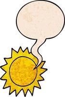 cartoon sun and speech bubble in retro texture style vector