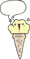 cartoon ice cream and face and speech bubble vector