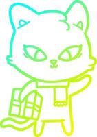 cold gradient line drawing cute cartoon cat vector