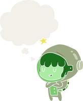 cartoon space girl and thought bubble in retro style vector