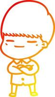 warm gradient line drawing cartoon smug boy vector