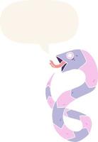 hissing cartoon snake and speech bubble in retro style vector