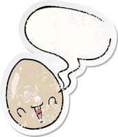 cartoon egg and speech bubble distressed sticker vector