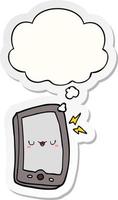 cute cartoon mobile phone and thought bubble as a printed sticker vector