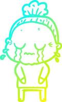 cold gradient line drawing cartoon crying old lady vector