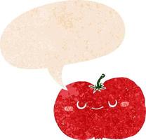 cartoon apple and speech bubble in retro textured style vector