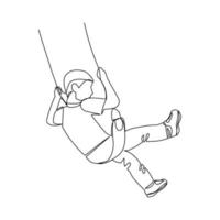 vector illustration of a child on a swing drawn in line-art style